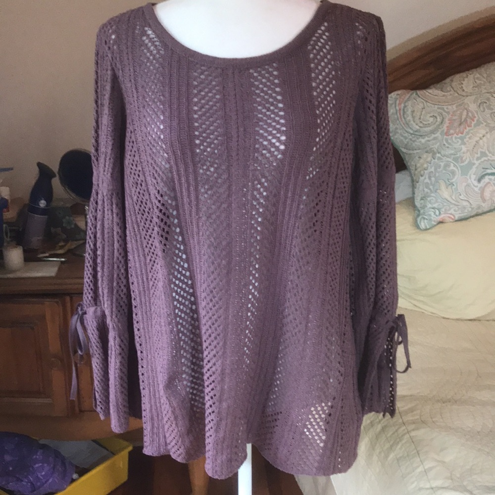 Nic & Zoe Open Weave Purple Sweater Size Large